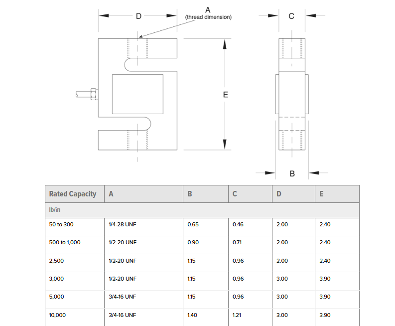 Rice Lake RL20000SS-100 lb S beam load cell dimension Drawing