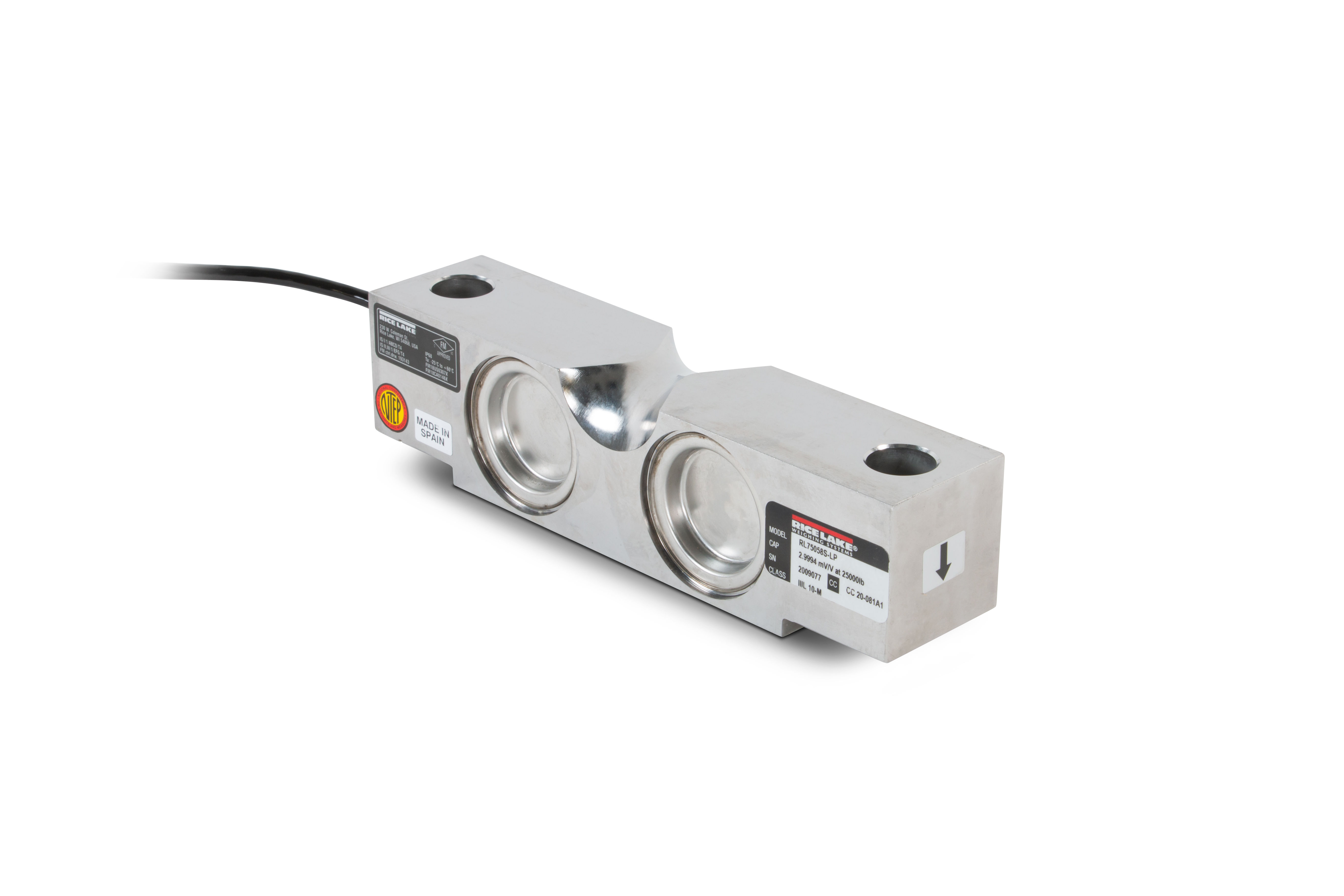 Rice Lake RL75058S-LP 20K Stainless Steel Double-Ended Beam Load Cell