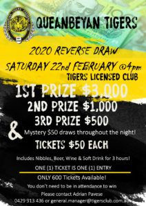 2020 Tigers Reverse Draw – Tickets are on sale “NOW”