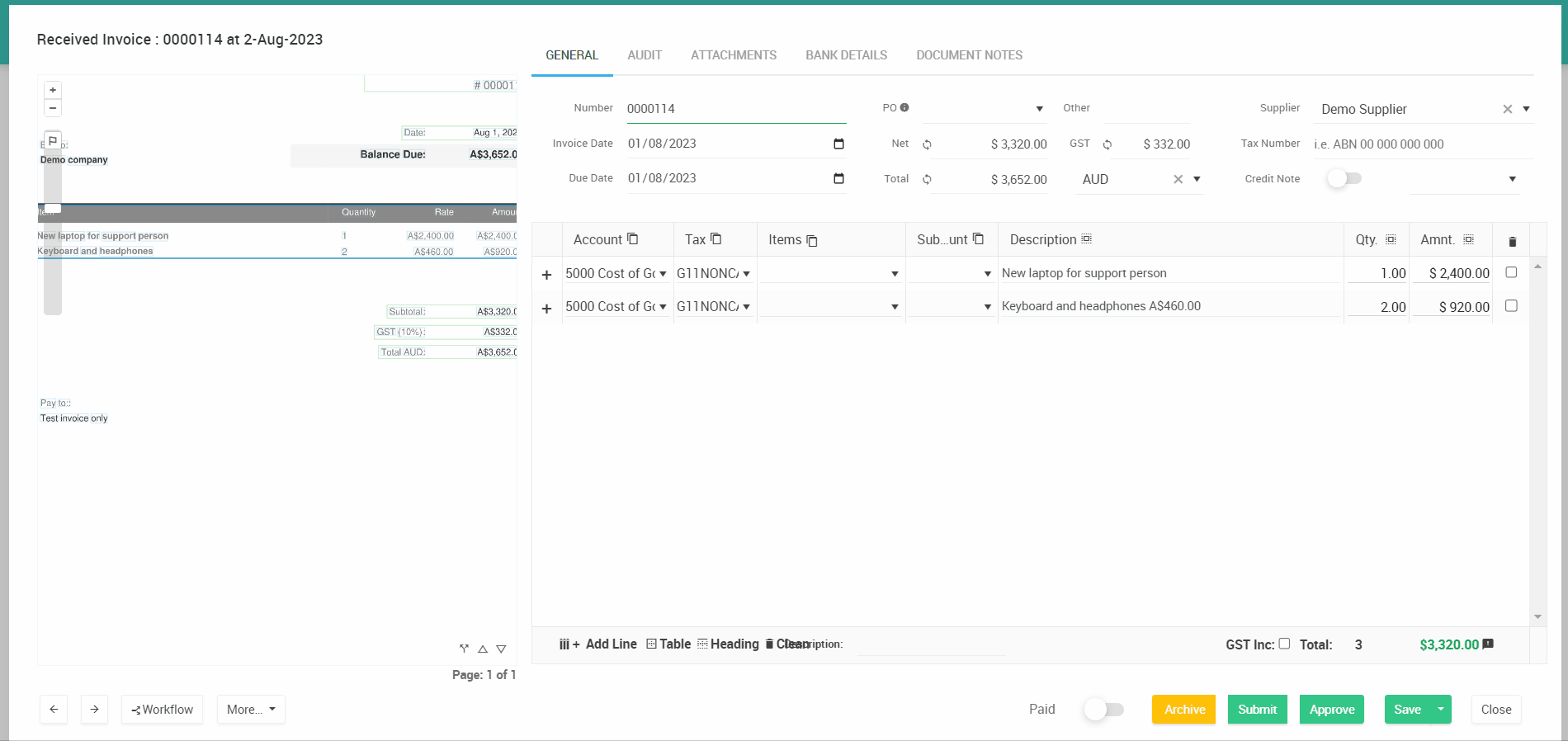 Flexible workflows in Ocerra AP automation