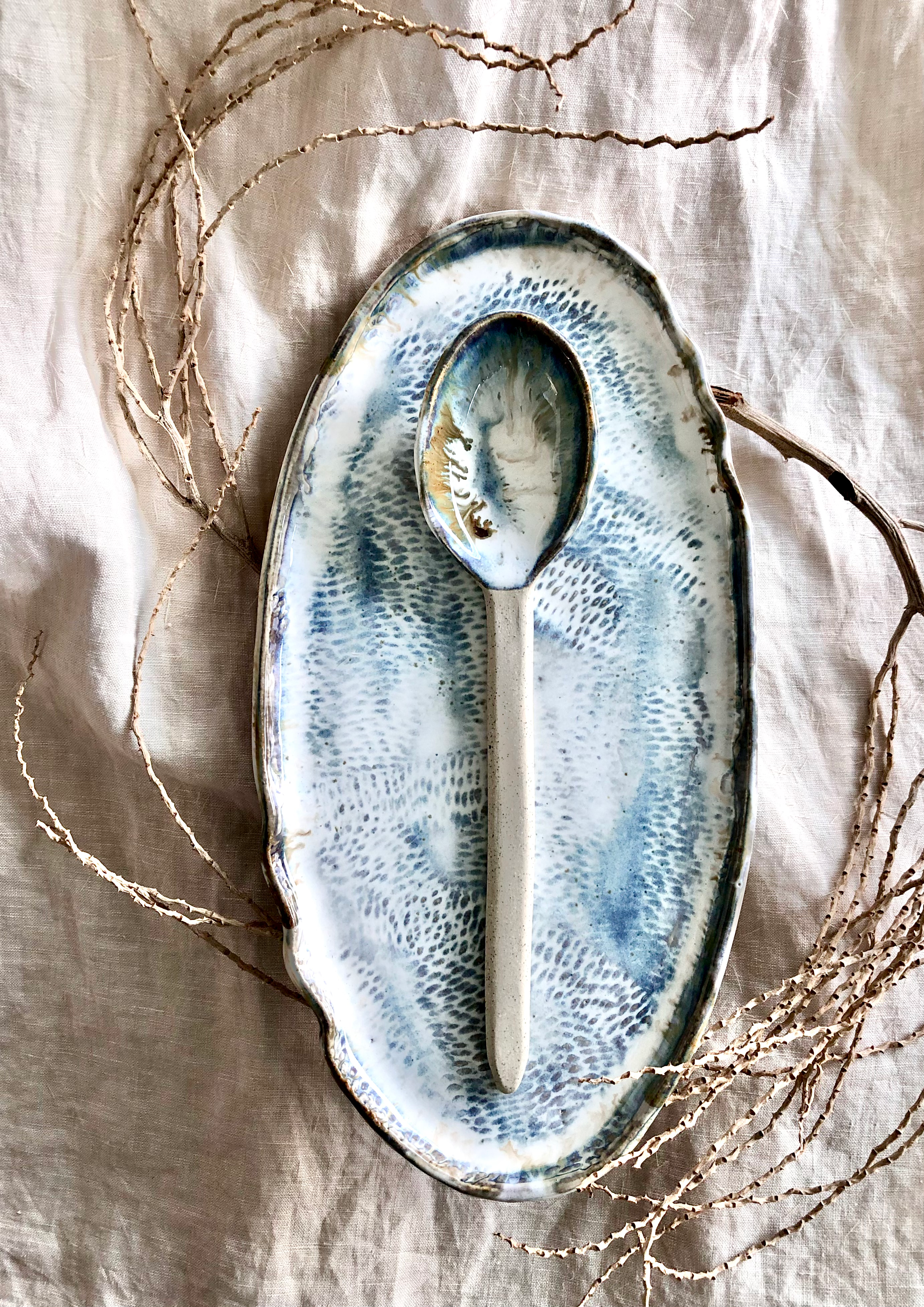 Long textured serving plate.