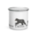 White enamel mug with black bears and text: "MAN CREEK RESERVE".