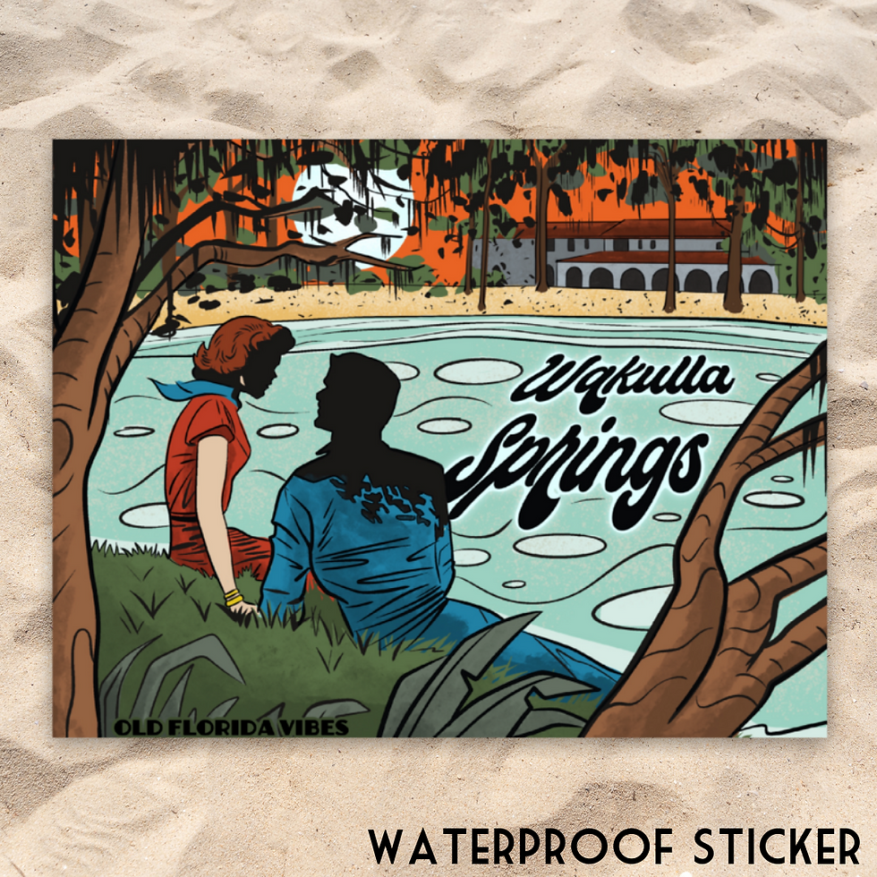 Wakulla Springs vintage sticker with couple and text, waterproof sticker, old Florida vibes.