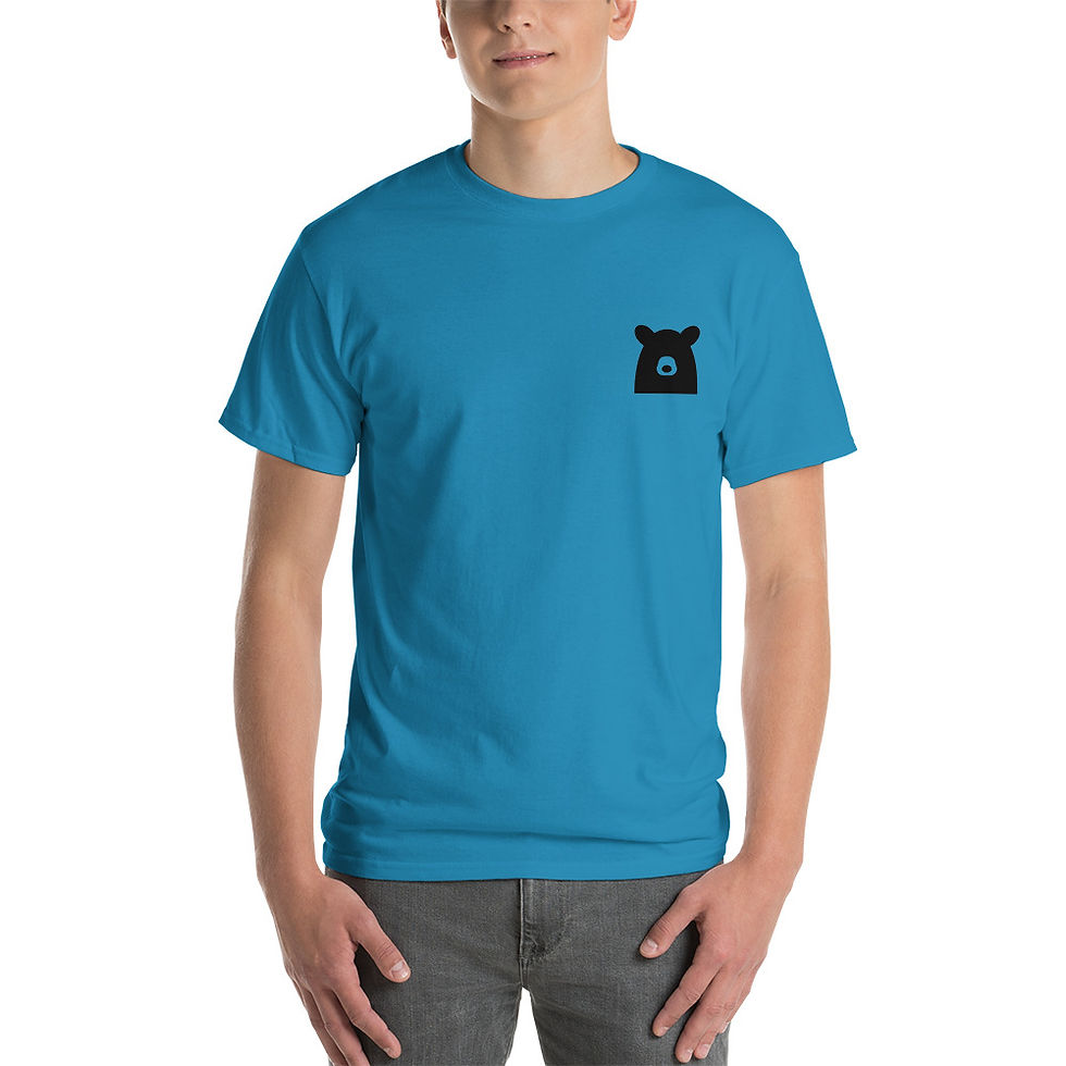 Thumbnail: Man wearing a blue Short Sleeve T-Shirt with black bear image on it.