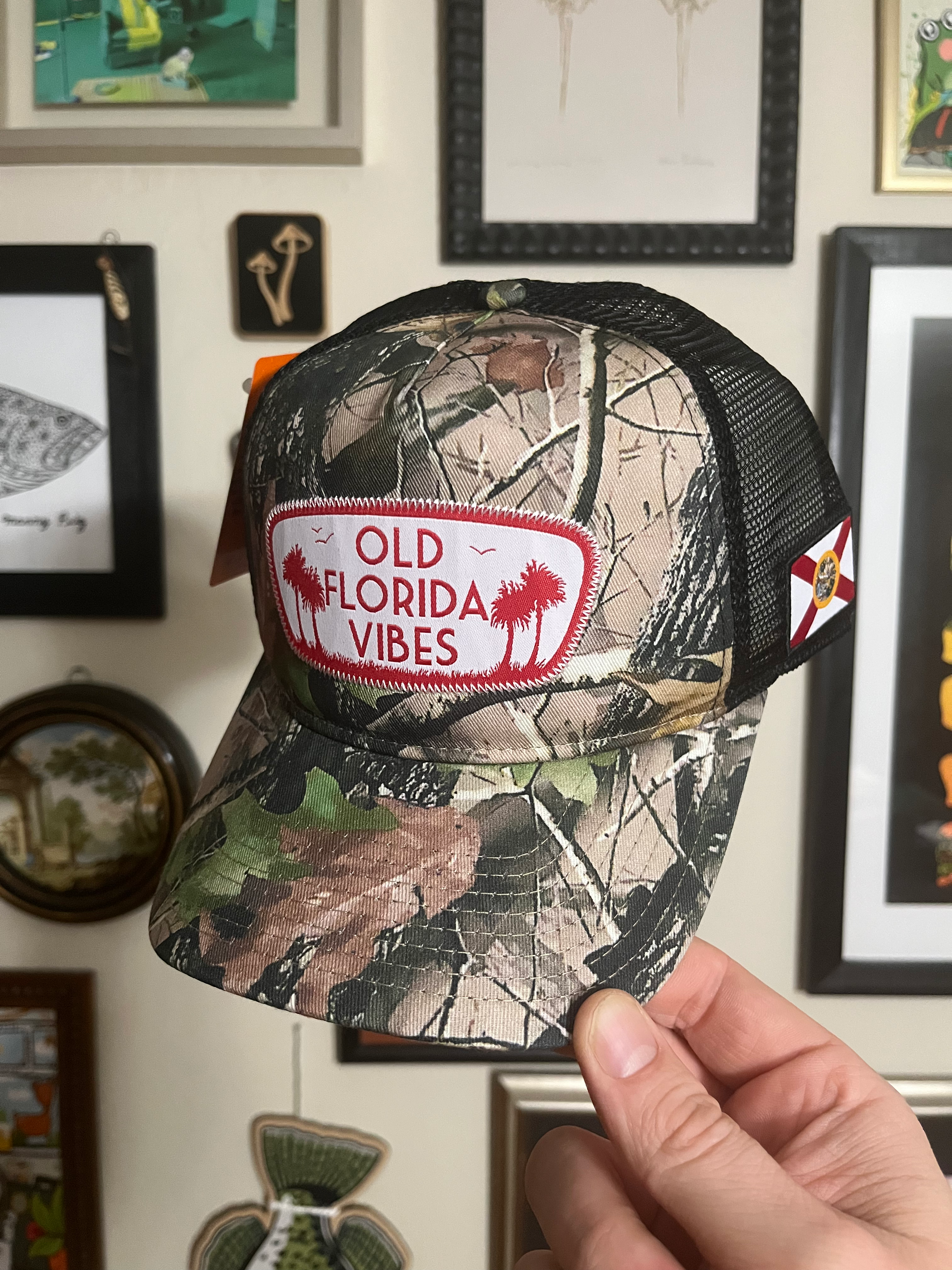 Old Florida Vibes Hat - Woodland Camo Breeze