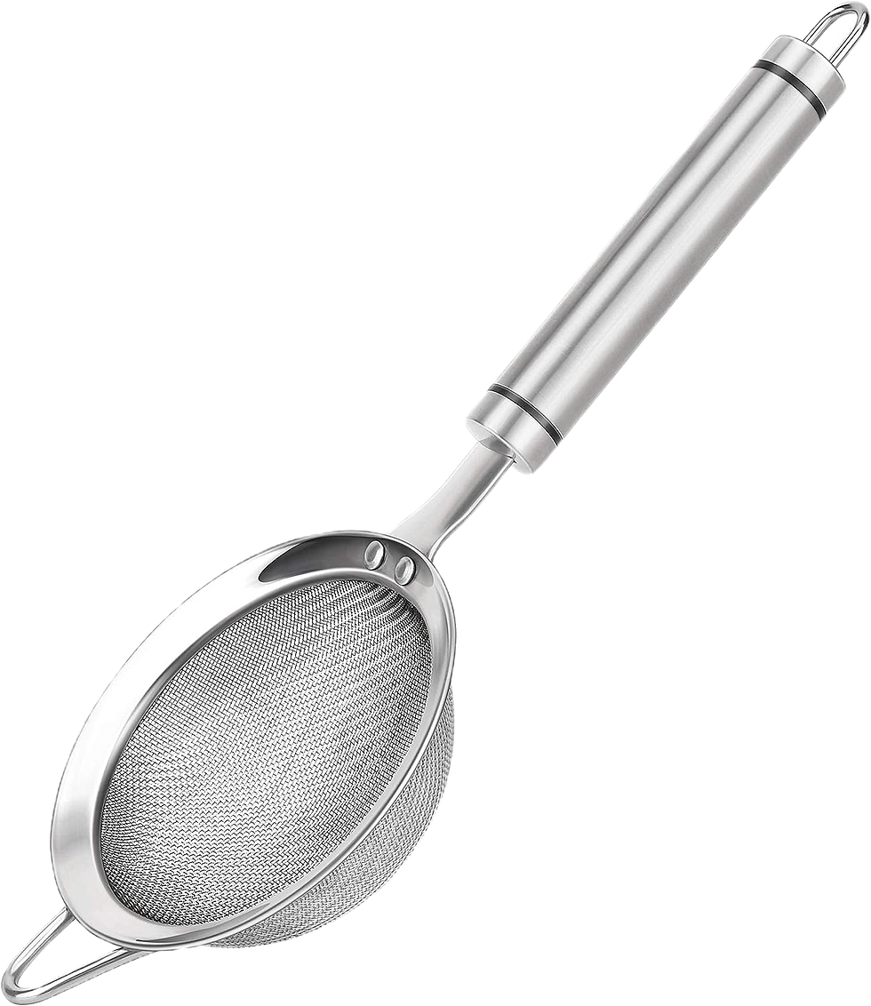 small sieve for straining broth into mason jars for fridge storage