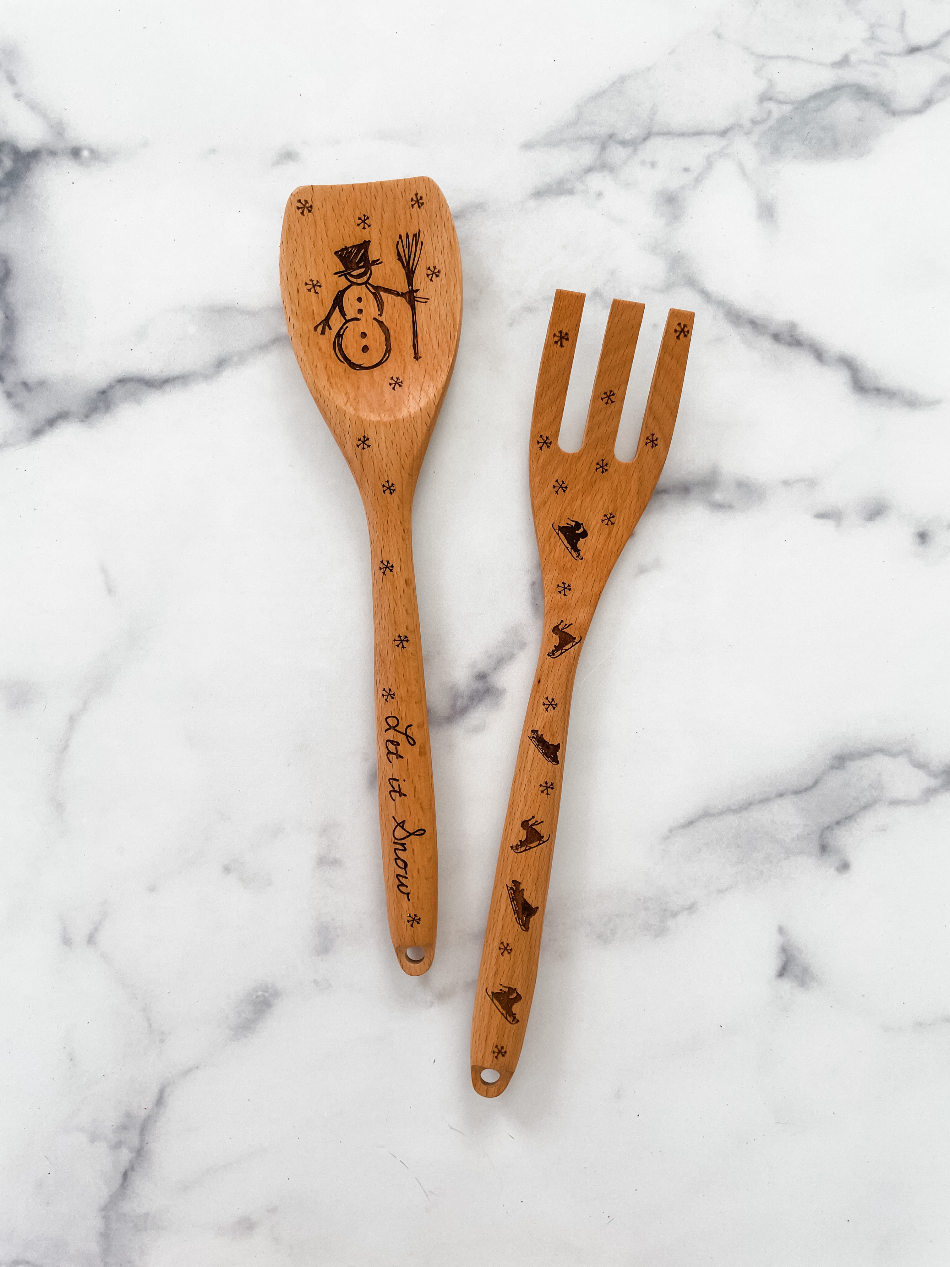 Let it Snow Wooden Utensil Set