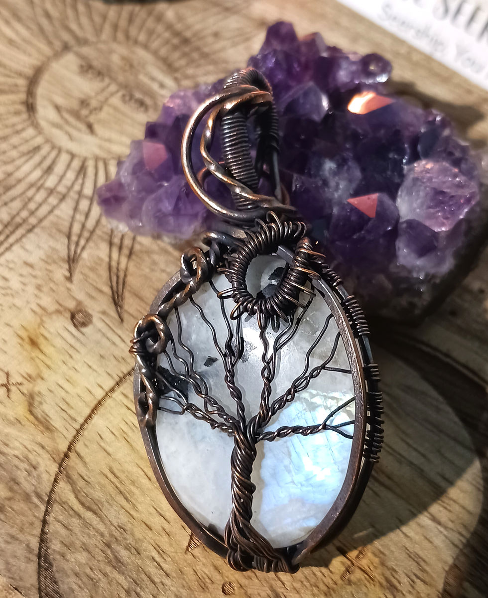 Hand-made Tree of Life Moonstone Pendant with flash