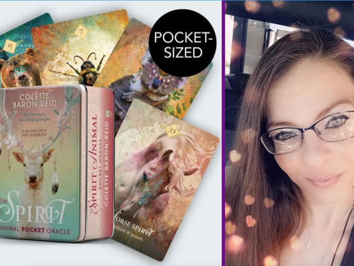 A picture of The Spirit Animal Pocket Oracle that Transformed My Journey of Self-Discovery and a picture of the founder of Mystic Healing Haven LLC right next to it