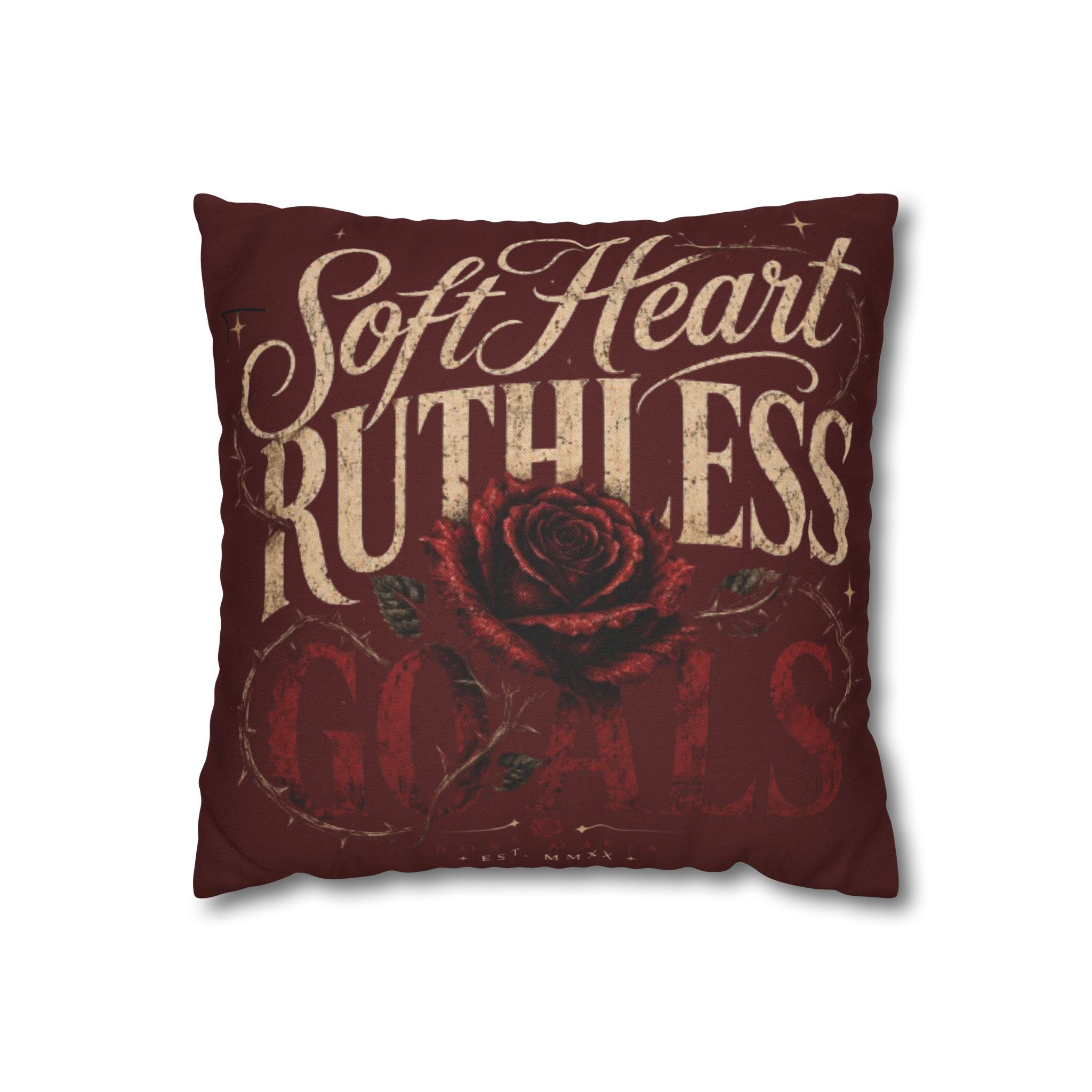 Soft Heart Ruthless Rose Square Pillowcase — Romantic Gothic Decorative Pillow