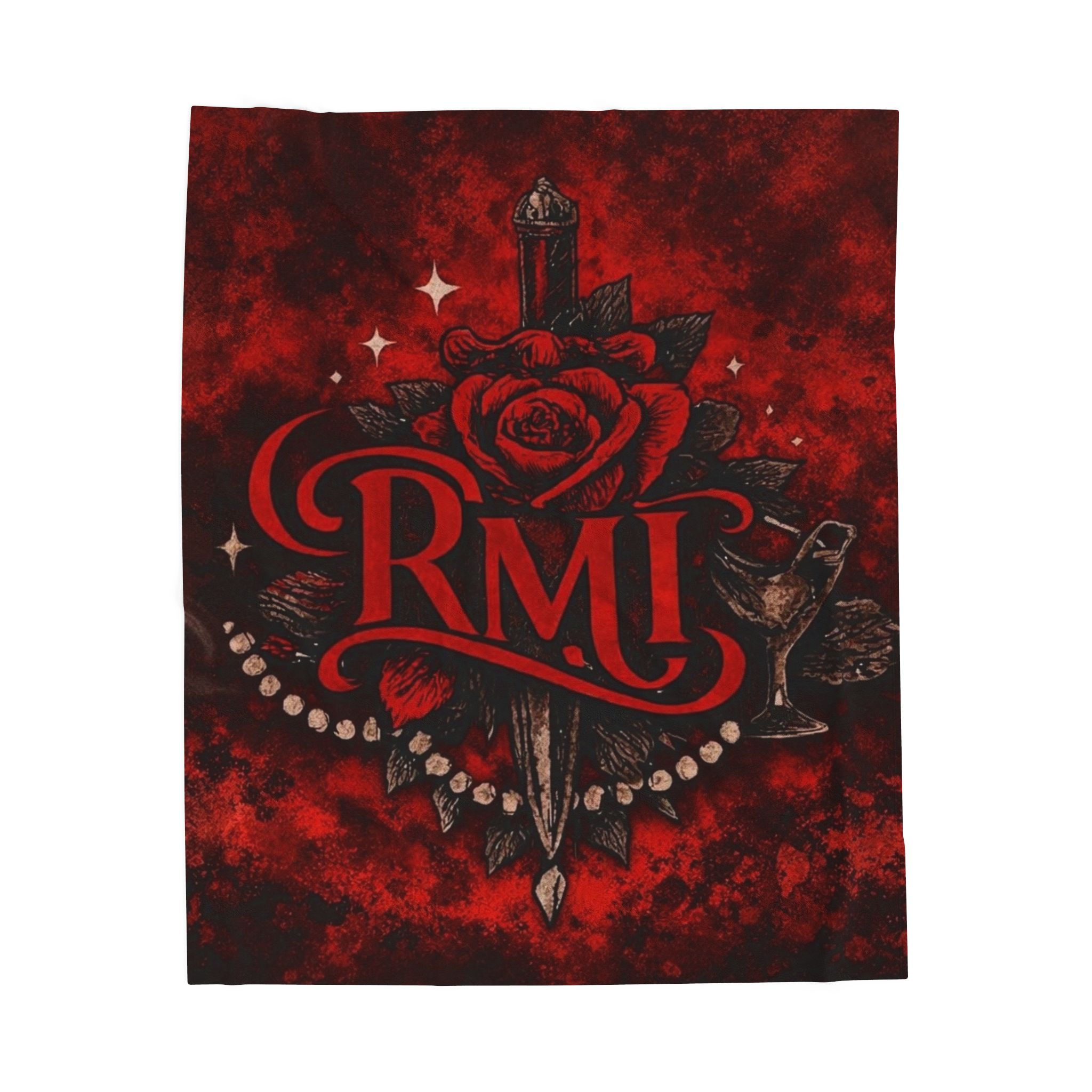 Gothic Rose 'RMI' Velveteen Plush Blanket - Red Dark Floral Throw