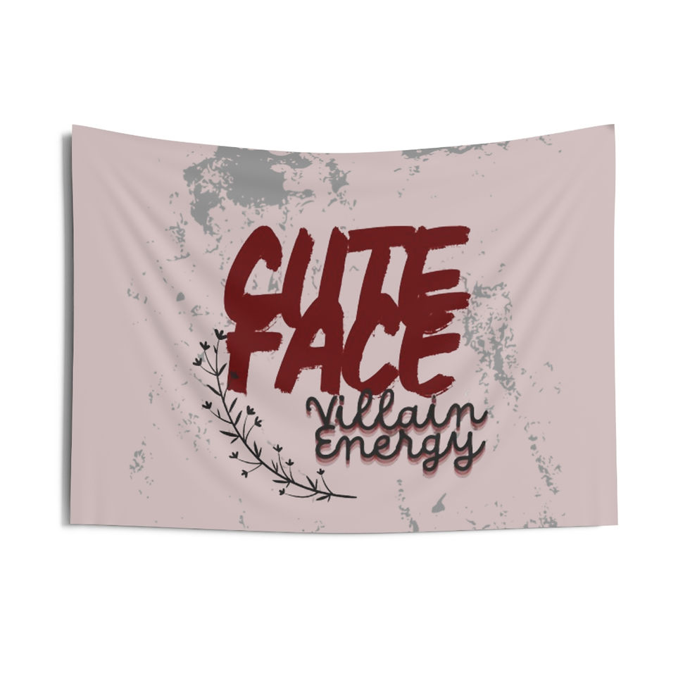 Thumbnail: Cute Face Villain Energy Tapestry — Aesthetic Pink Wall Decor