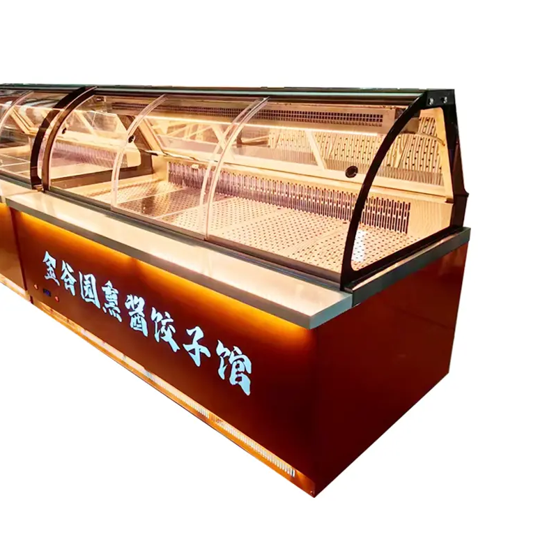Stainless steel deli display case interior with LED lighting