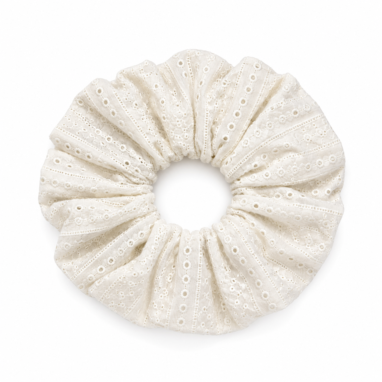 Scrunchy XL beige en coton brodé, cousu à la main en France