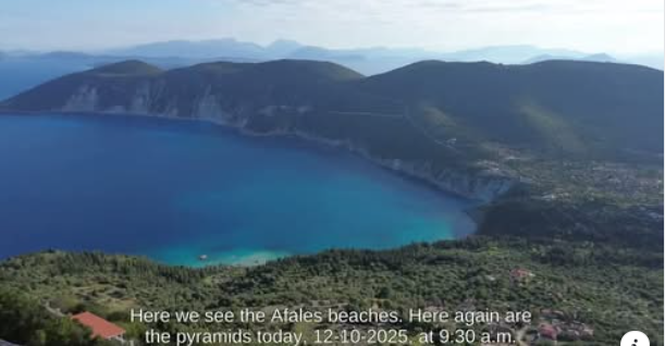 Aerial landscape of historical ruins nestled in the lush greenery of Ithaca Greece