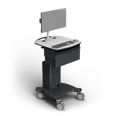 Bespoke technical trolley with storage and monitor arm