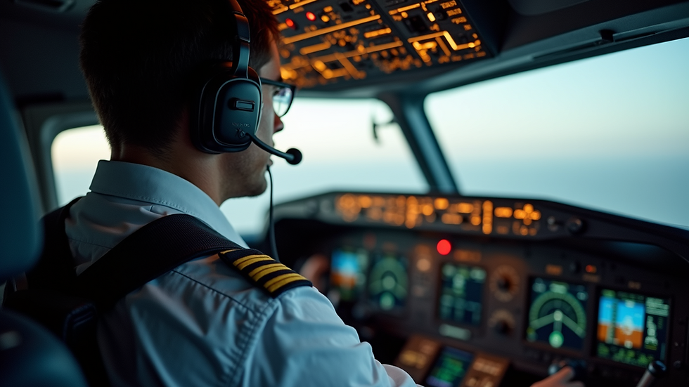 Eye-level view of pilot headset on cockpit dashboard