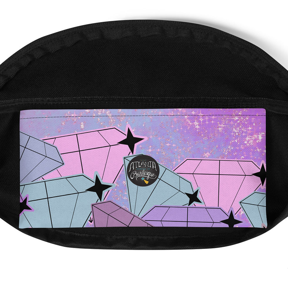 Thumbnail: Pink fanny pack with illustrated diamonds says burly bits in purple letters.