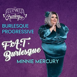 A burlesque performer posing in front of a purple background.