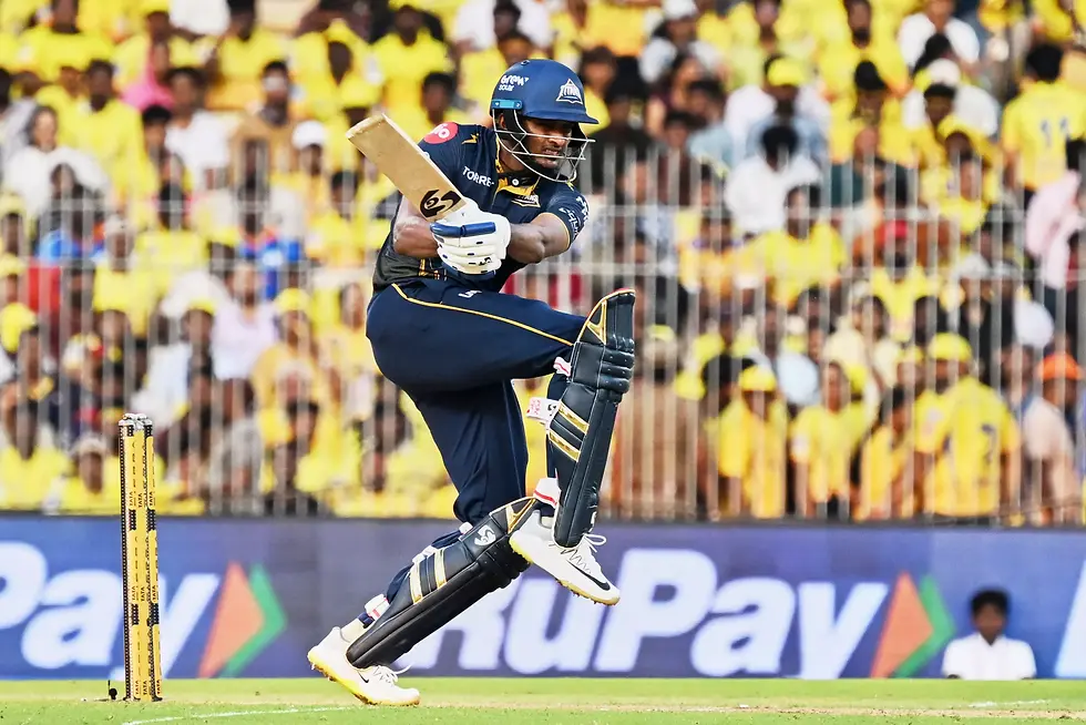 Sal Sudharsan plays a shot for GT. Photo: (AP)