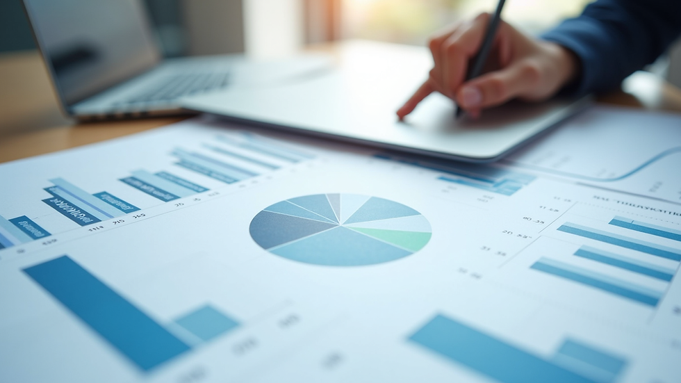 Close-up view of a financial report with charts and graphs