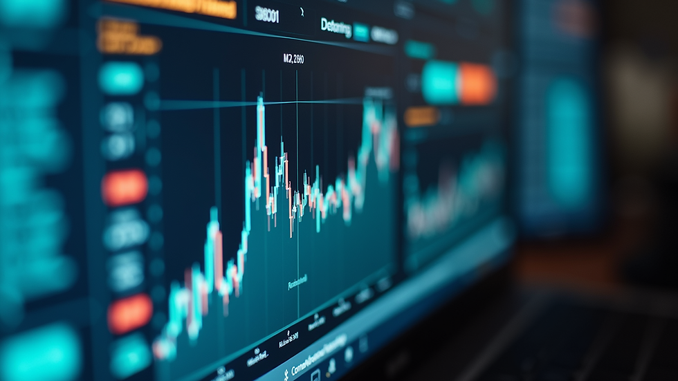 Visão frontal de tela de computador com dashboard de indicadores financeiros