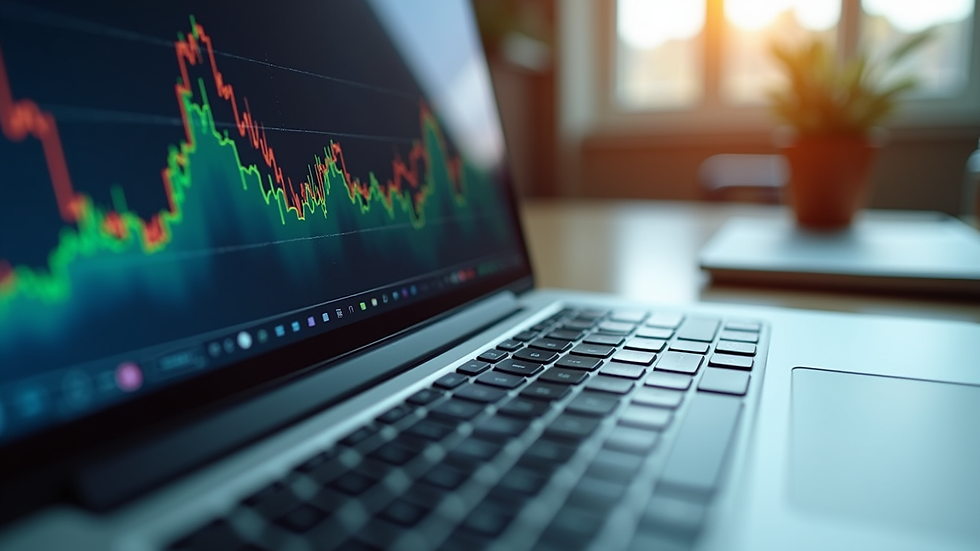 Close-up of a laptop with graphs and charts on screen showing sales performance