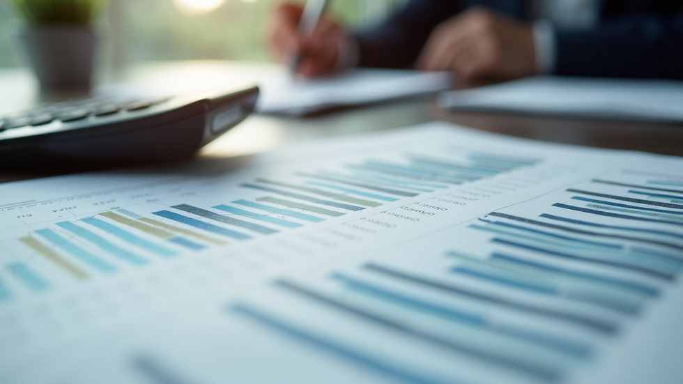 Close-up view of financial documents and calculator on a desk