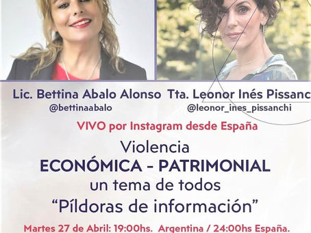 🛑 VIVO INSTAGRAM "VIOLENCIA ECONÓMICA Y PATRIMONIAL" MARTES 27-4 19 hs Argentina