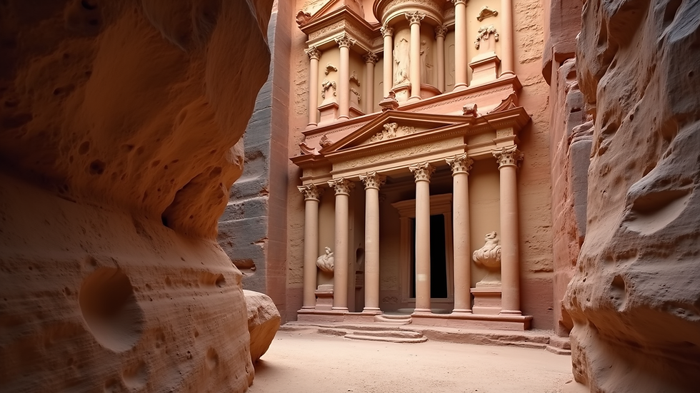 Close-up view of the intricate facade of Al-Khazneh in Petra