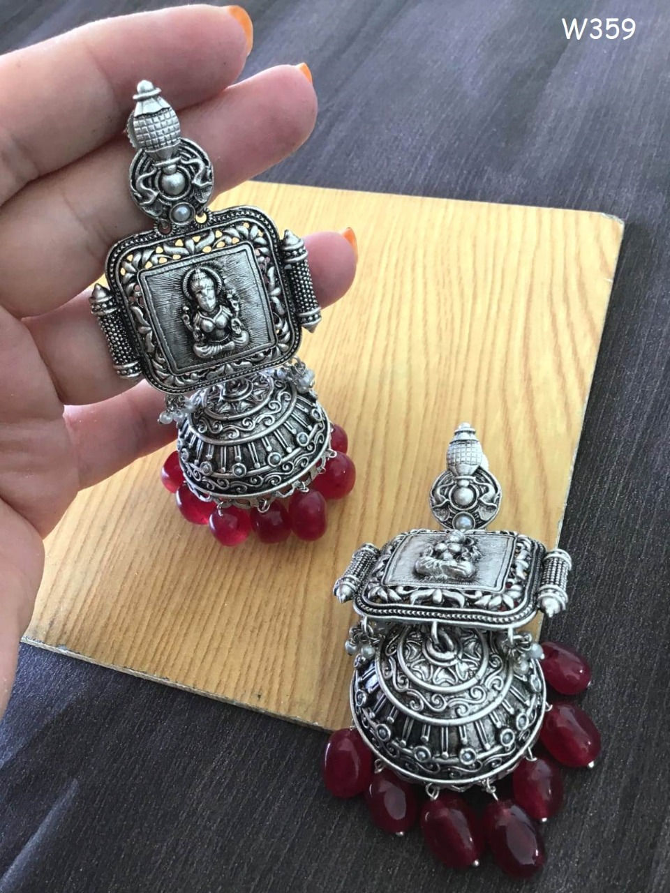 Thumbnail: Ornate Oxidised Metal Jhumkas