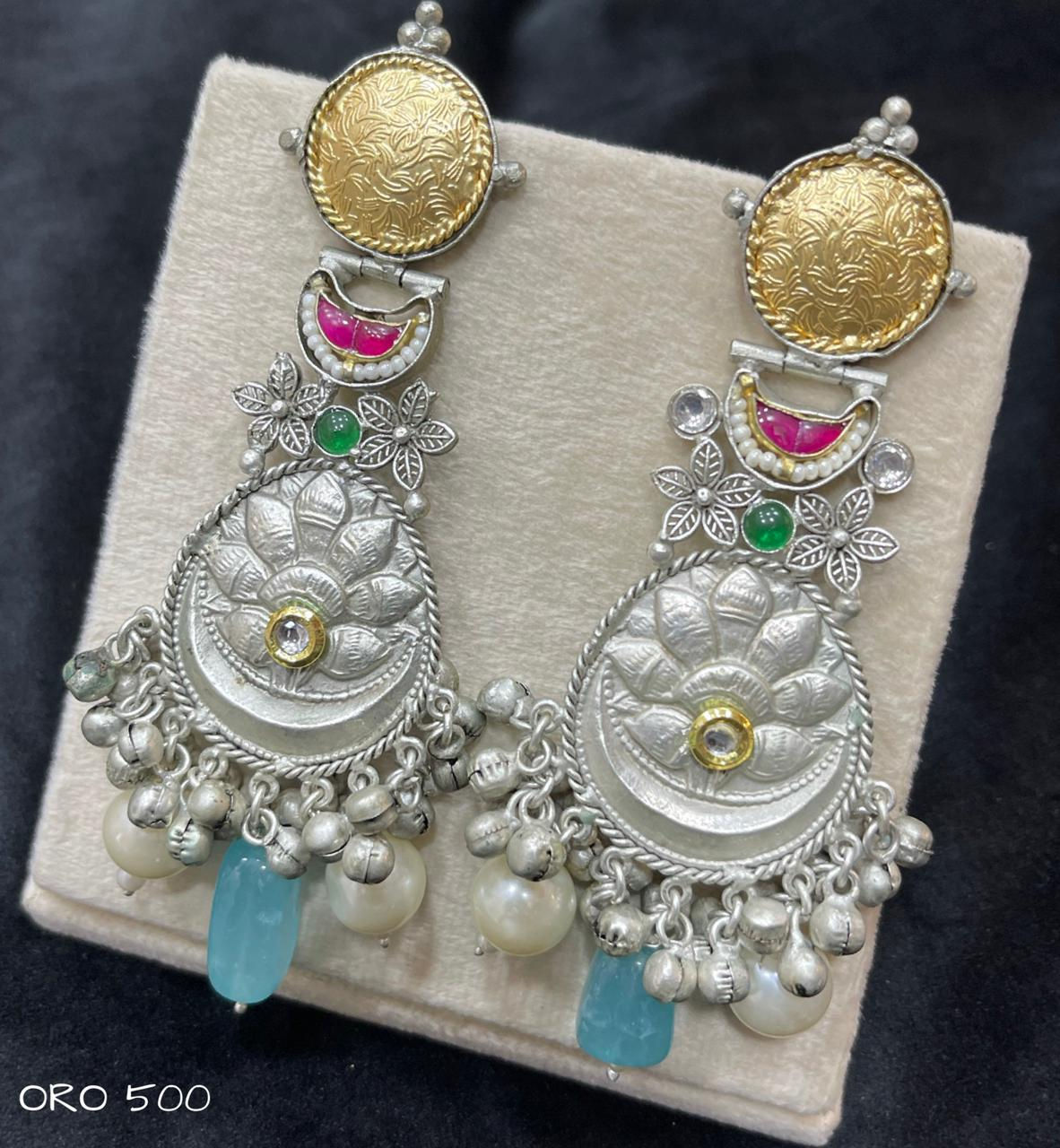 Silver Earrings with Oval Pendant