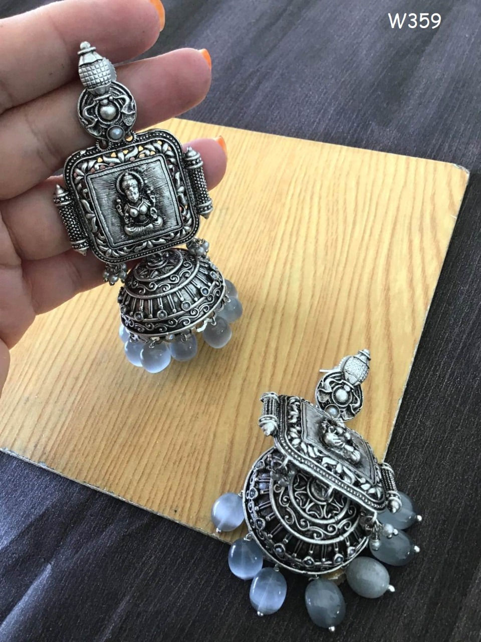 Thumbnail: Ornate Oxidised Metal Jhumkas