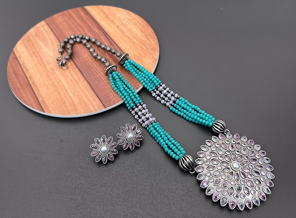Thumbnail: Beaded Necklace and Earrings set with Circular Pendant