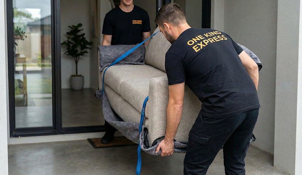 moving team carrying sofa into the house