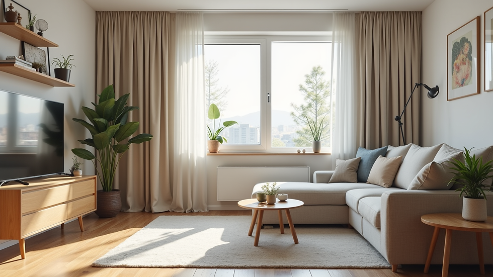 Eye-level view of a clean and organized living room