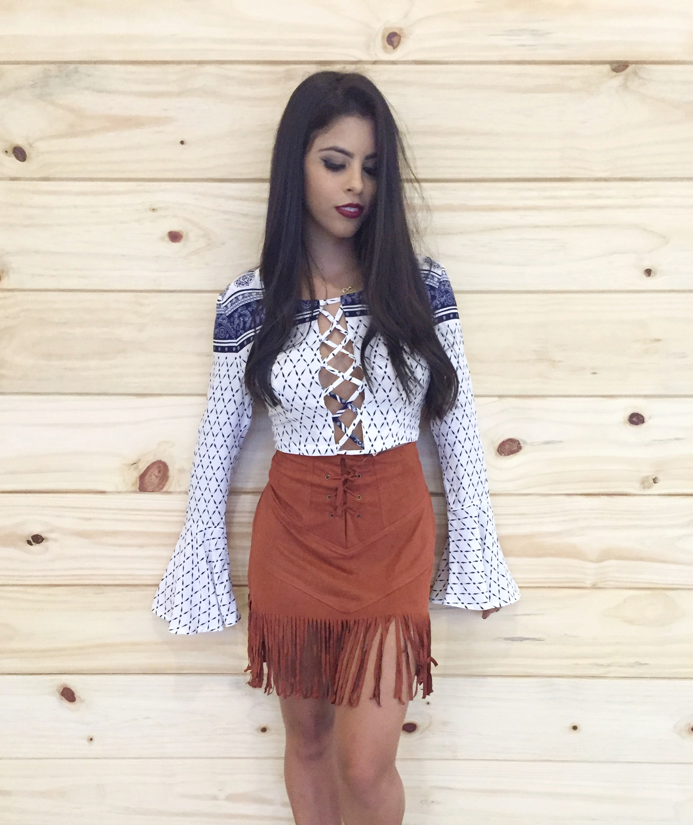 saia de suede com franja