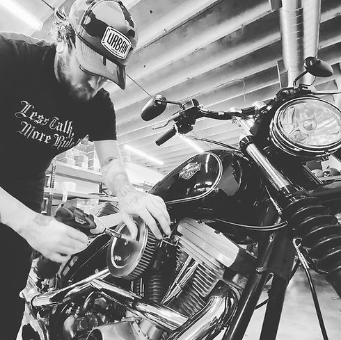 Don of Evolution Performance motorcycles in New Braunfels working on a Harley Davidson Motorcycle