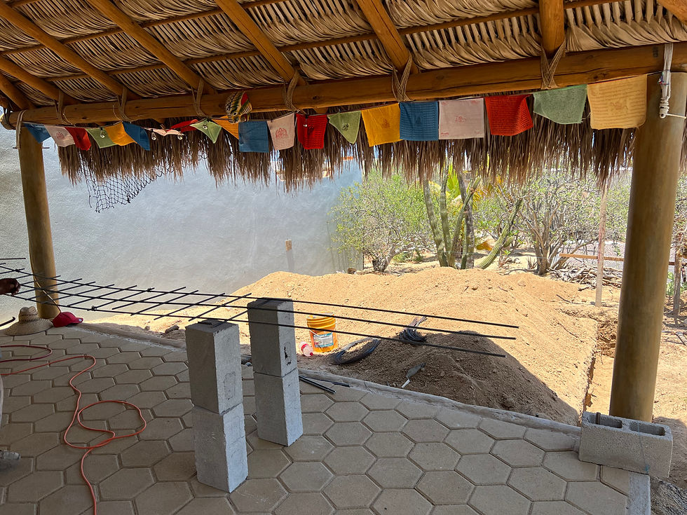 Yoga practice area under construction.