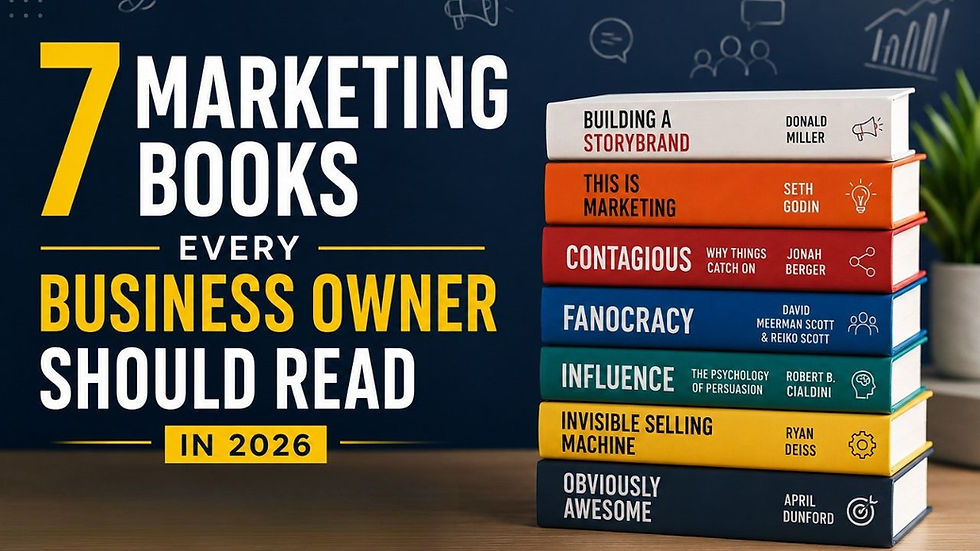 7 marketing books every business owner should read in 2026 including StoryBrand, This Is Marketing, Contagious, and Influence for branding and business growth