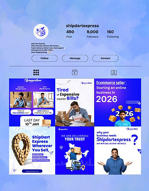 Shipdart Express social media campaign promoting ecommerce logistics, courier services, and performance marketing through creative digital content by Brandfinity.