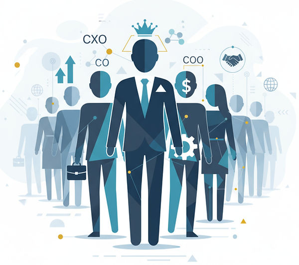 Executive search illustration with business leaders for CXO hiring
