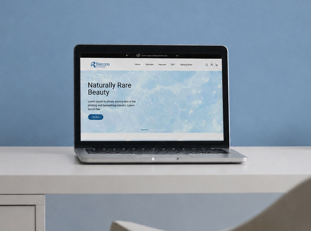 Responsive Berare Cosmetics skincare website design displayed on a laptop.