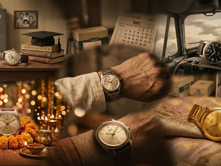 Nostalgic collage of HMT watches in Indian homes, weddings, and daily life moments
