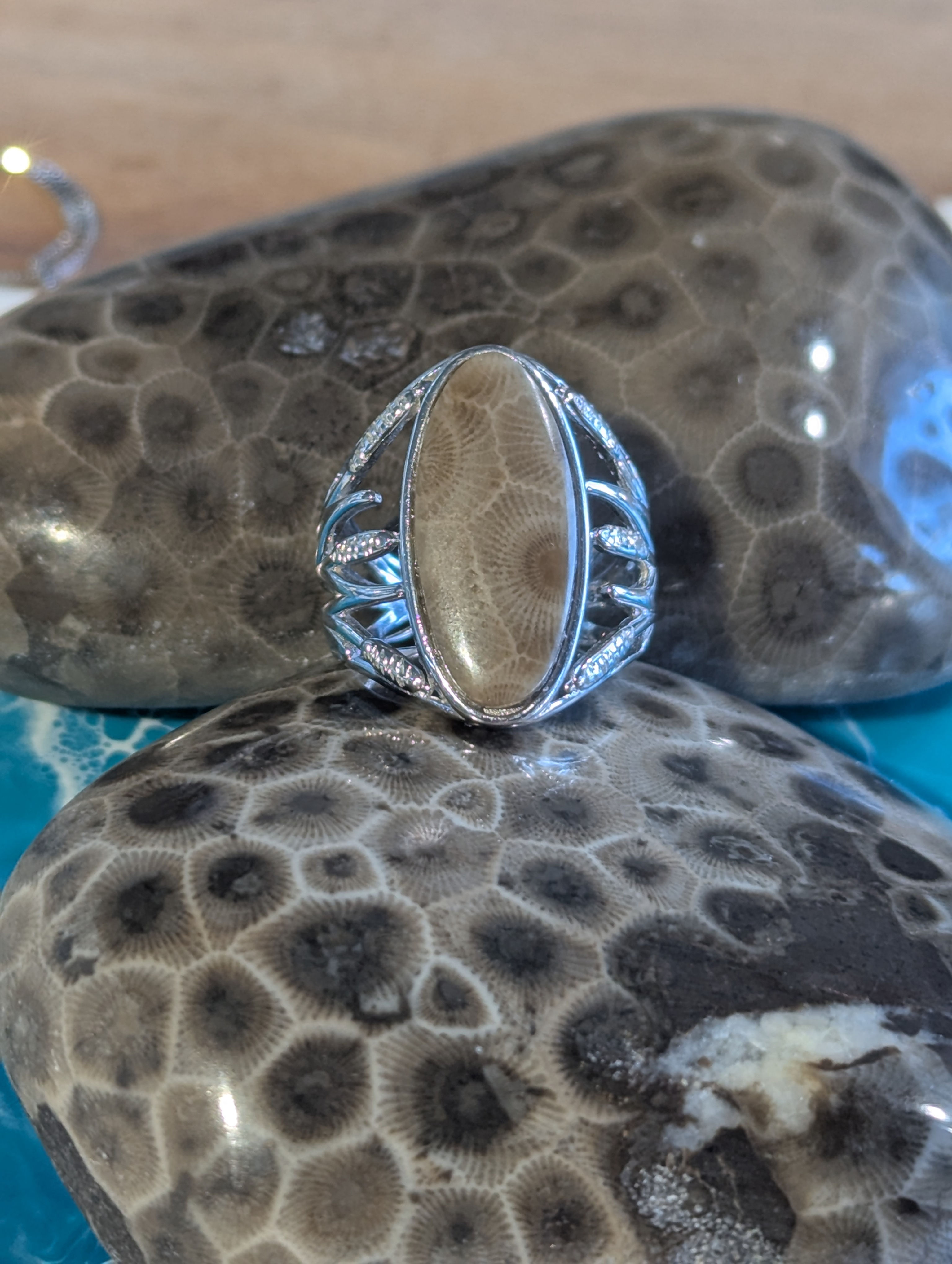 Petoskey Stone Cattails Ring