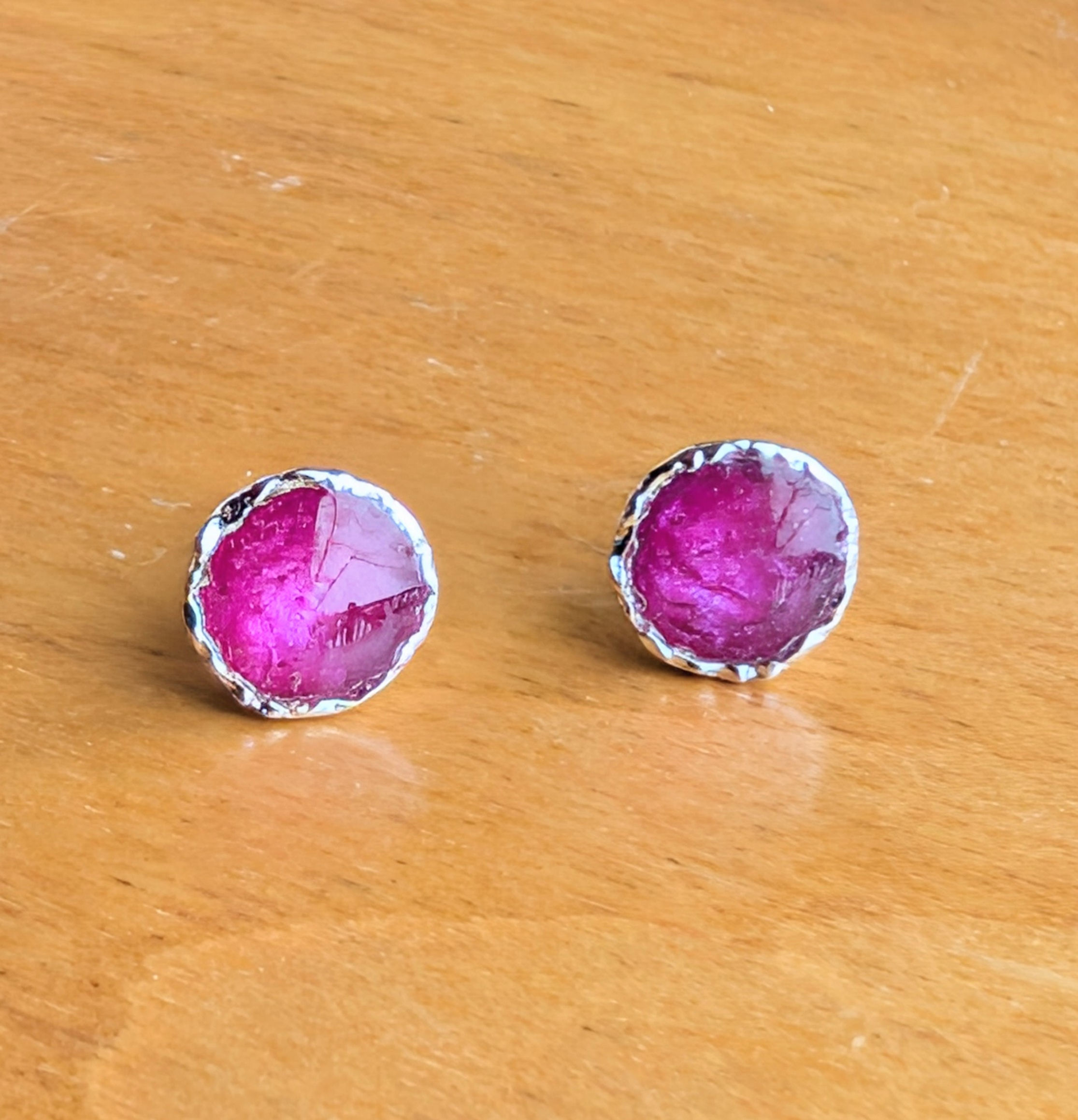 Sterling Silver Stud Earrings Pink Enamel