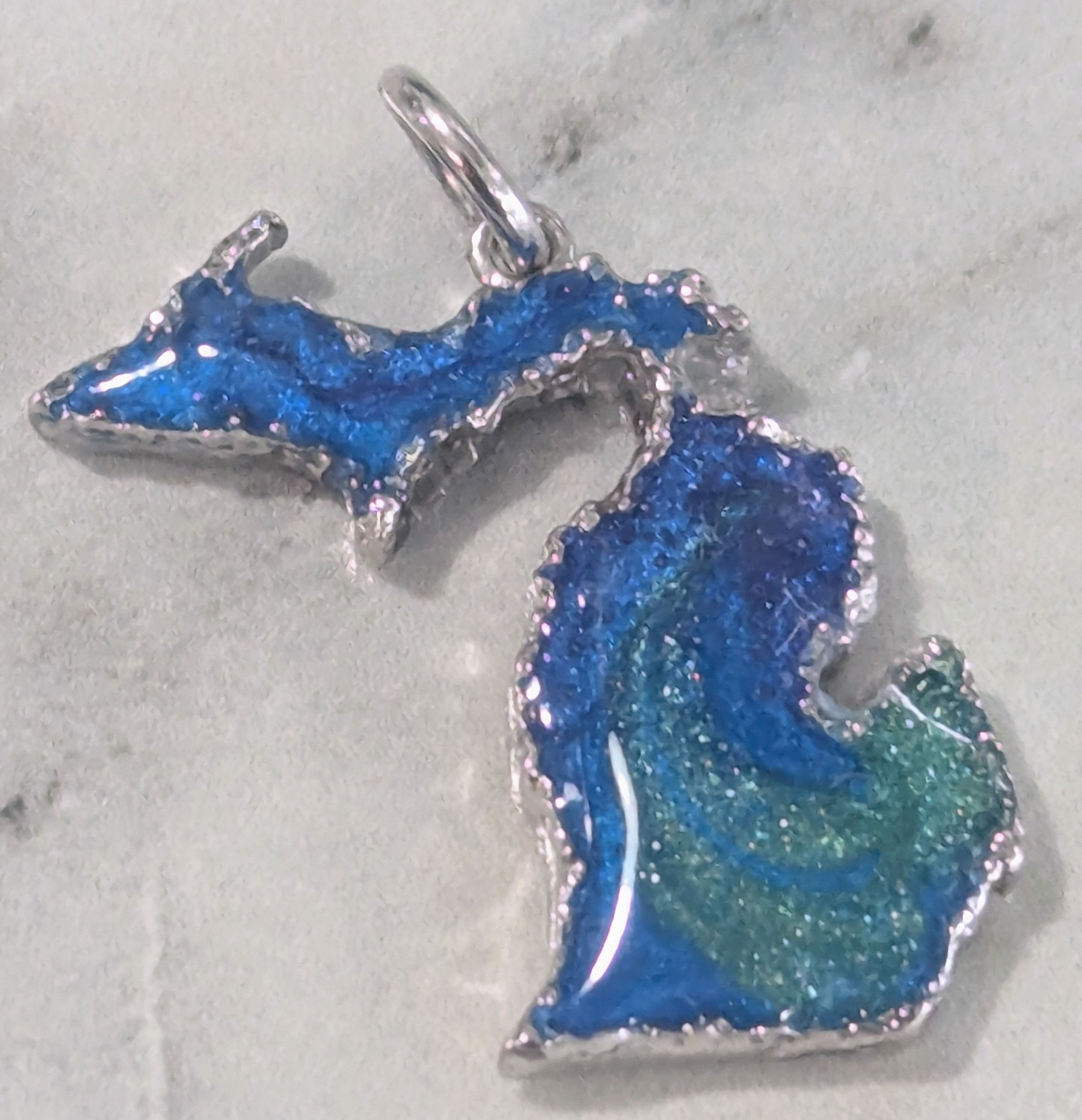 Michigan Enamel Necklace Blue Green wave