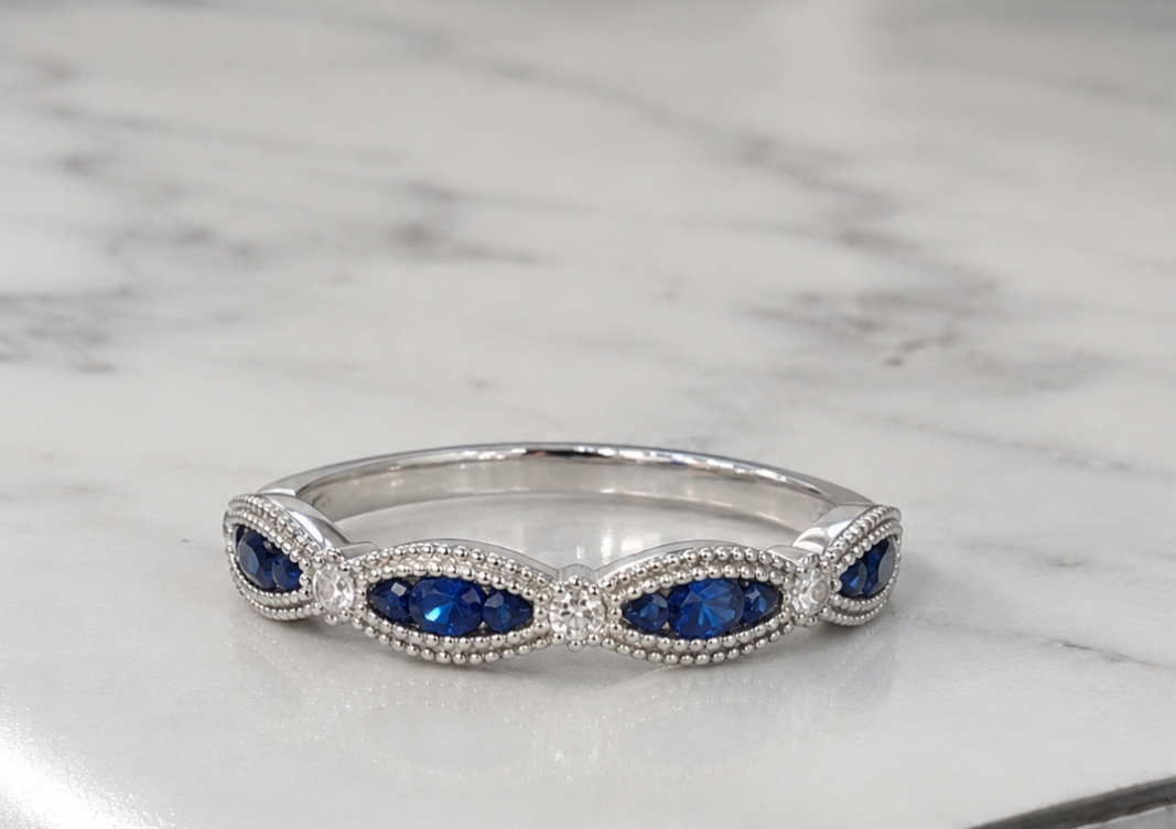 Natural Sapphire and Diamond Band