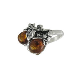 Thumbnail: Sterling silver ring with two amber stones