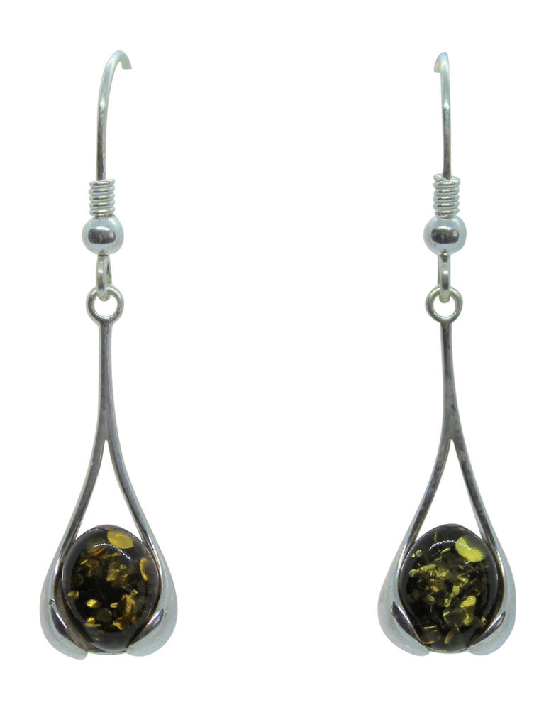 Green Amber Dangle Earrings